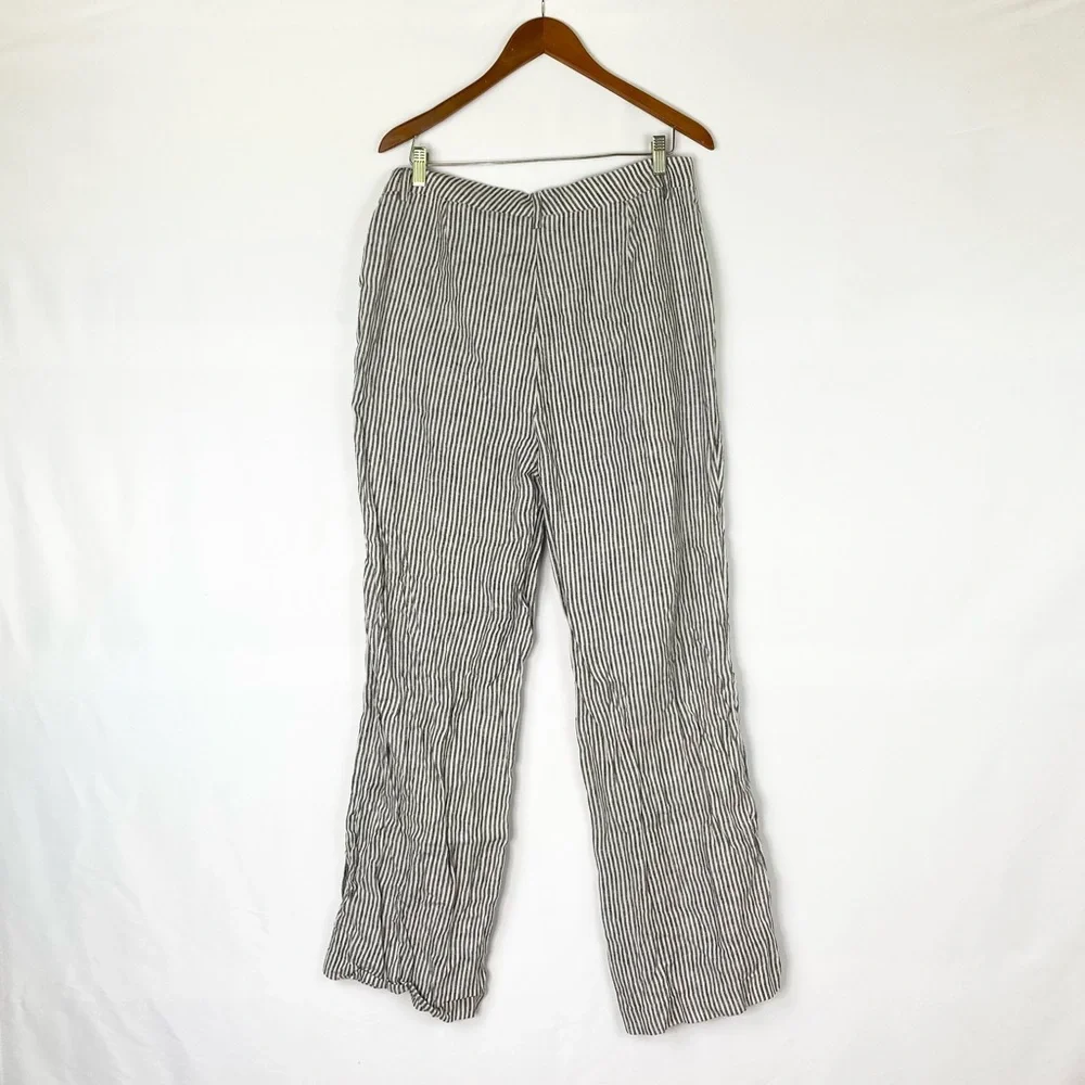Reformation Cello Wide Leg Linen Pants Stripes Size 12‎ High Waisted Black White